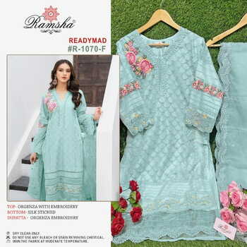 RAMSHA PRESENT R 1070 READYMADE ORGANZA PAKISTANI SUITS SURAT