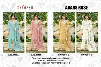 ZARQASH ADAN ROSE 2040 LAWN COTTON PAKISTANI SUITS NEW CATALOGUE