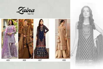 ZAINA VOL 13 DN 405 TO DN 408 PAKISTANI GEORGETTE SALWAR KAMEEZ CATALOGUE