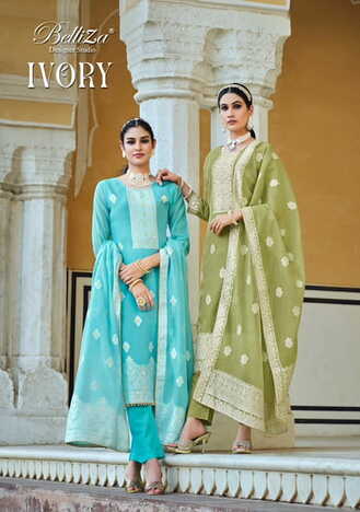 BELLIZA IVORY COTTON JACQUARD SALWAR SUITS AT BEST PRICE