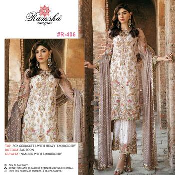 RAMSHA R 405 & R 406 PAKISTANI SUITS IN SINGLES