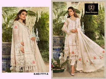 ZIAAZ DESIGNS D.NO 7777 A PAKISTANI DESIGNER SUITS WHOLESALE