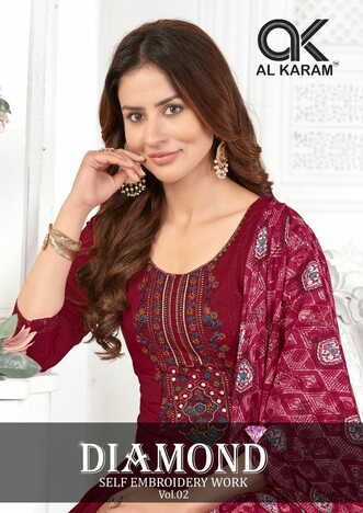 AL KARAM DIAMOND VOL 2 COTTON EMBROIDERY SUITS CATALOGUE