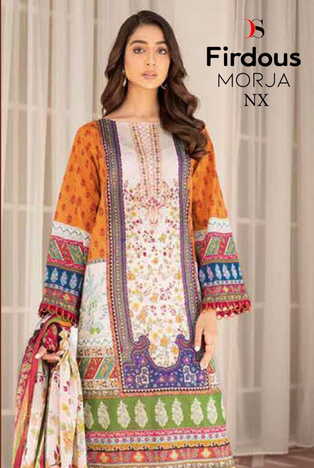 DEEPSY SUITS FIRDOUS MORJA NX COTTON PRINT EMBROIDERY PAKISTANI SUITS WHOLESALE