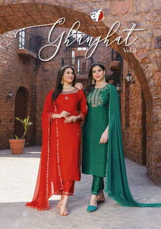 ANJU FABRICS GHUNGHAT VOL 8 KURTI PANT WITH DUPATTA LATEST CATALOGUE