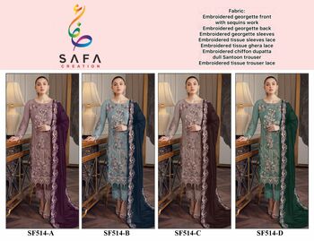 SAFA CREATION 514 SERIES READYMADE PAKISTANI SUITS WHOLESALER