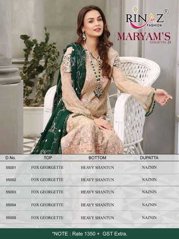 RINAZ FASHION MARYAMâ€™S GOLD VOL 21 FOUX GEORGETTE PAKISTANI SUITS