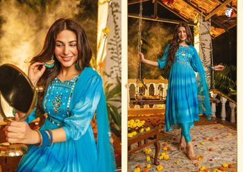 ANJU FABRICS JASHN CHINON ANARKALI KURTI PANT WITH DUPTTA LATEST CATALOGUE