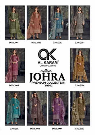 AL KARAM JOHRA VOL 2 PREMIUM COTTON PRINTED KARACHI SUITS CATALOGUE