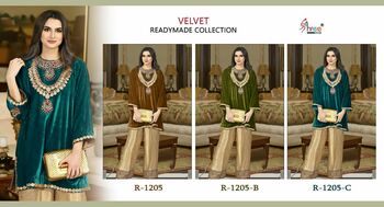 SHREE FABS R 1205 VELVET  FANCY READYMADE KURTIS WHOLESALER IN SURAT