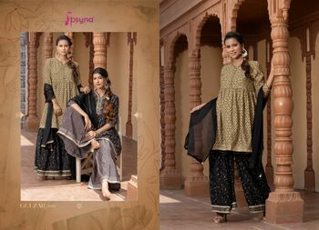 PSYNA GULZAR CHANDERI TOP WITH PEPLUM PANT DUPATTA SET