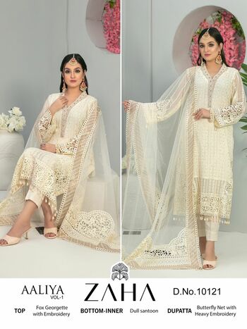 ZAHA AALIYA VOL 1 GEORGETTE EMBROIDERY PAKISTANI SUITS WHOLESALE