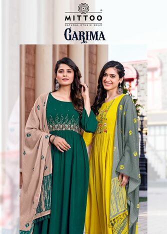 MITTOO GARIMA RAYON KURTI PANT WITH DUPATTA LATEST CATALOGUE