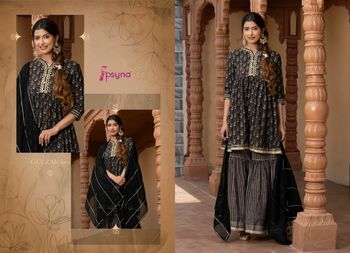 PSYNA GULZAR CHANDERI TOP WITH PEPLUM PANT DUPATTA SET