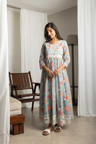 PSYNA COTTON MUL FANCY LONG GOWNS ONLINE SUPPLIER SURAT