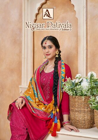 ALOK SUITS NIGAAR PATIYALA VOL 3 VISCOSES RAYON SLUB PRINT SUITS SURAT