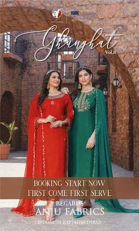 ANJU FABRICS GHUNGHAT VOL 8 KURTI PANT WITH DUPATTA LATEST CATALOGUE