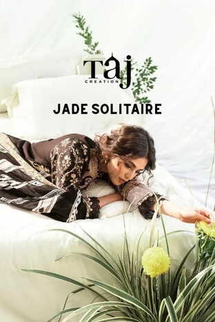 TAJ CREATIONS JADE SOLITAIRE COTTON EMBROIDERY PAKISTANI SUITS SURAT