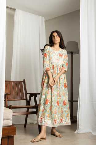 PSYNA COTTON MUL FANCY LONG GOWNS ONLINE SUPPLIER SURAT