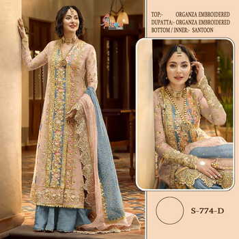 SHREE FABS S 774 ORGANZA EMBROIDERY PAKISTANI SUITS WHOLESALE