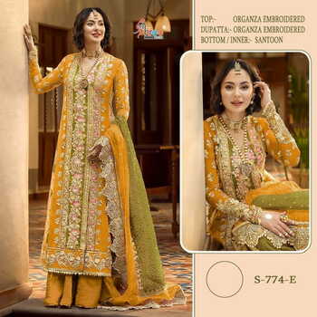 SHREE FABS S 774 ORGANZA EMBROIDERY PAKISTANI SUITS WHOLESALE