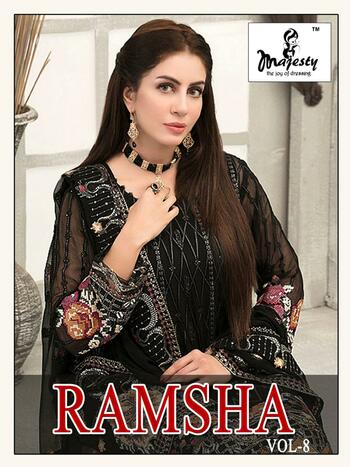 MAJESTY RAMSHA VOL 8 PAKISTANI SUITS LATEST CATALOG