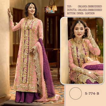 SHREE FABS S 774 ORGANZA EMBROIDERY PAKISTANI SUITS WHOLESALE