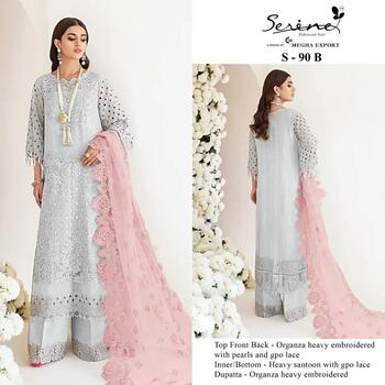 SERENE S 90 ORGANZA EMBROIDERY PAKISTANI SUITS CATALOGUE