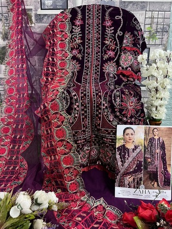 ZAHA AAFIYA VOL 1 VELVET EMBROIDERY SUITS NEW CATALOGUE