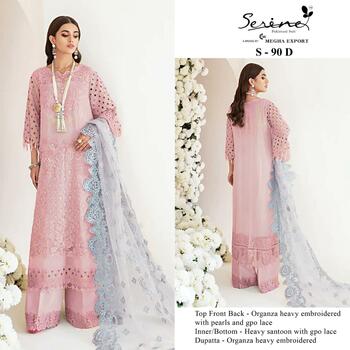 SERENE S 90 ORGANZA EMBROIDERY PAKISTANI SUITS CATALOGUE