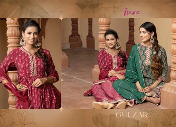 PSYNA GULZAR CHANDERI TOP WITH PEPLUM PANT DUPATTA SET