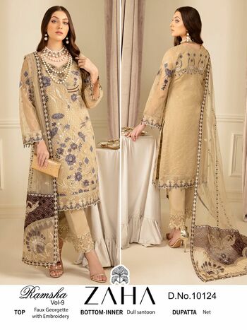 ZAHA RAMSHA VOL 9 GEORGETTE EMBROIDERY PAKISTANI SUITS CATALOGUE