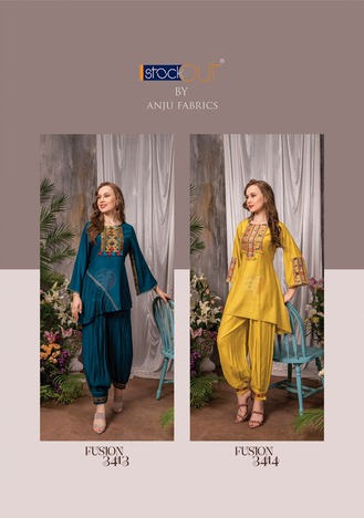 ANJU FABRICS FUSION VOL 3 DESINGER KURTI WITH AFGANI DISTRIBUTOR IN SURAT