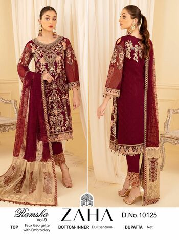 ZAHA RAMSHA VOL 9 GEORGETTE EMBROIDERY PAKISTANI SUITS CATALOGUE