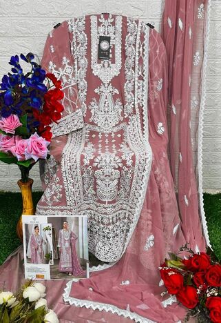 HOOR TEX H 47 GEORGETTE EMBROIDERY PAKISTANI SUITS CATALOGUE