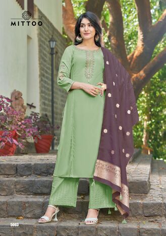 MITTOO PARNITA RAYON KURTI PLAZOO WITH DUPATTA CATALOGUE SUPPLIER IN SURAT