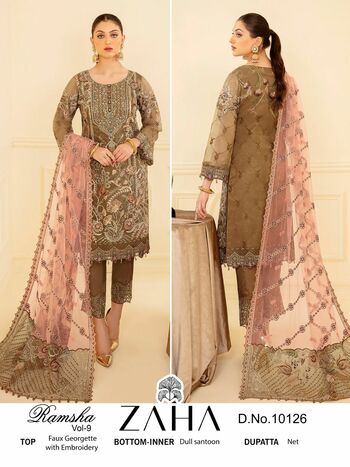 ZAHA RAMSHA VOL 9 GEORGETTE EMBROIDERY PAKISTANI SUITS CATALOGUE