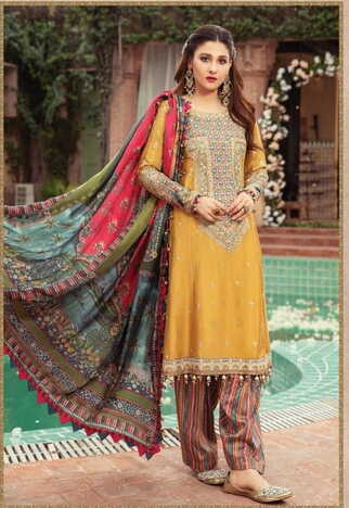 SANIYA TRENDZ MARIA B SATEEN COLLECTION VOL 5 PAKISTANI GEORGETTE SALWAR KAMEEZ CATALOGUE