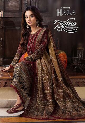 HALA ZAFIRA VOL 4 PURE LAWN KARACHI SUITS SUPPLIER SURAT