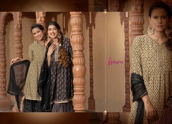 PSYNA GULZAR CHANDERI TOP WITH PEPLUM PANT DUPATTA SET