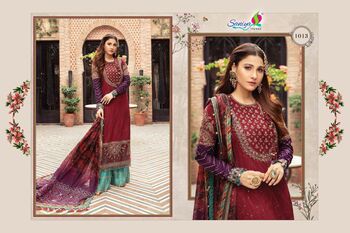 SANIYA TRENDZ MARIA B SATEEN COLLECTION VOL 5 PAKISTANI GEORGETTE SALWAR KAMEEZ CATALOGUE