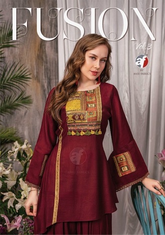 ANJU FABRICS FUSION VOL 3 DESINGER KURTI WITH AFGANI DISTRIBUTOR IN SURAT