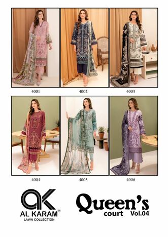 AL KARAM QUEENS COURT VOL 4 PAKISTANI LAWN KARACHI SUITS WHOLESALER