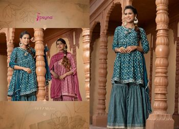 PSYNA GULZAR CHANDERI TOP WITH PEPLUM PANT DUPATTA SET