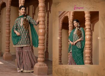 PSYNA GULZAR CHANDERI TOP WITH PEPLUM PANT DUPATTA SET