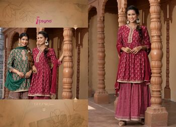 PSYNA GULZAR CHANDERI TOP WITH PEPLUM PANT DUPATTA SET