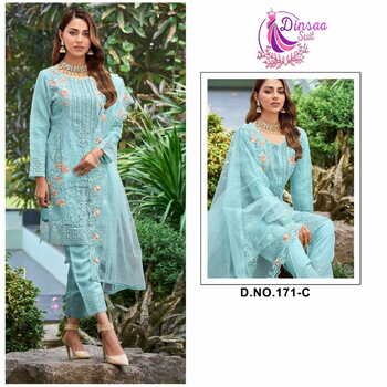 DINSAA SUIT DS 171 ORGANZA EMBROIDERY PAKISTANI SUITS CATALOGUE