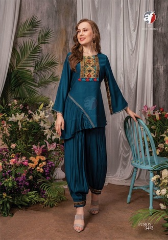 ANJU FABRICS FUSION VOL 3 DESINGER KURTI WITH AFGANI DISTRIBUTOR IN SURAT