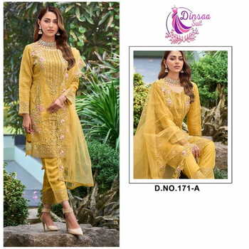 DINSAA SUIT DS 171 ORGANZA EMBROIDERY PAKISTANI SUITS CATALOGUE