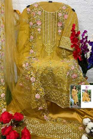 DINSAA SUIT DS 171 ORGANZA EMBROIDERY PAKISTANI SUITS CATALOGUE